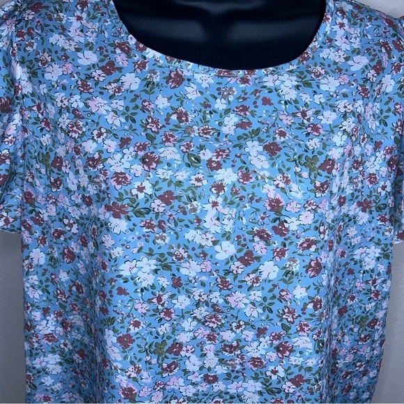 LARGE BLUE RUFFLE SLEEVE BLOUSE TOP LIGHTWEIGHT PASTEL SHORT SLEEVE - Picture 6 of 9